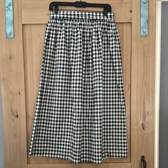 Tory Burch Black White Gingham Midi Skirt Small Cotton Tie Waist Pockets NWOT - Picture 9 of 10